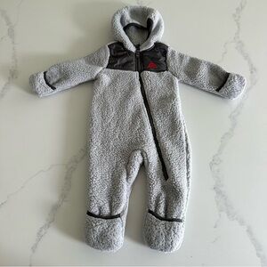 Snozu Fleece Snowsuit Size 9-12 Months Gray Hooded Flip Hands And Feet